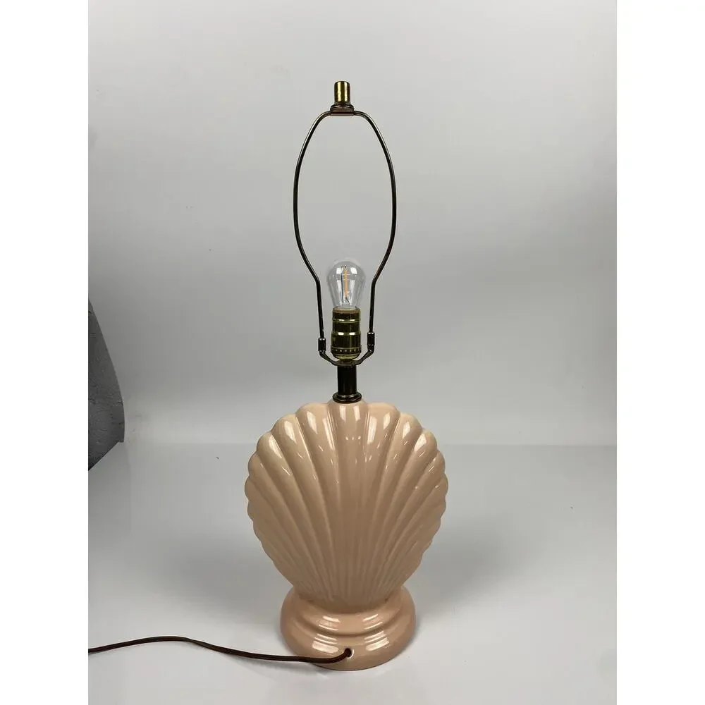 Vtg Hollywood Regency Art Deco Ceramic Clam Shell Lamp MCM Beach Peach Pink - Picture 5 of 10